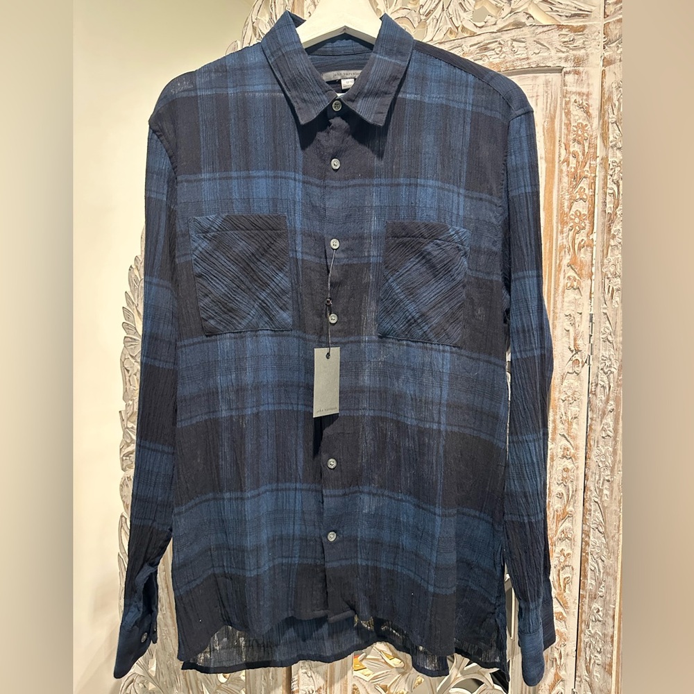 John Varvatos Navy & Black Plaid Button-Down Shirt